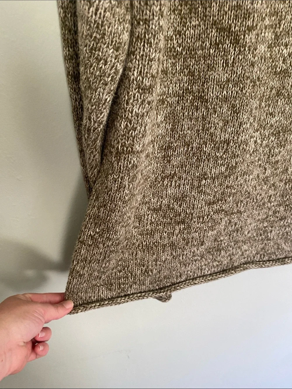 J. Crew Rolledneck Mock neck Sweater Size Large 100% cotton Green & cream